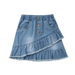 2019 летняя детская синяя джинсовая мини-юбка для маленьких девочек короткая юбка с оборками Одежда для маленьких девочек одежда для детей