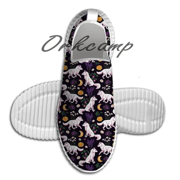 

Sport Running Shoes White Wolf Floral Pattern Light Weight Walking Shoes Breathable Mesh Yoga Shoes
