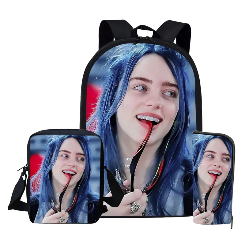 as picture THIKIN Billie Eilish 3 шт./компл. Рюкзак Back To School детская книга мешок для маленькой девочки распылитель ранцевого типа для подростков Mochila Escolar - Цвет: as picture