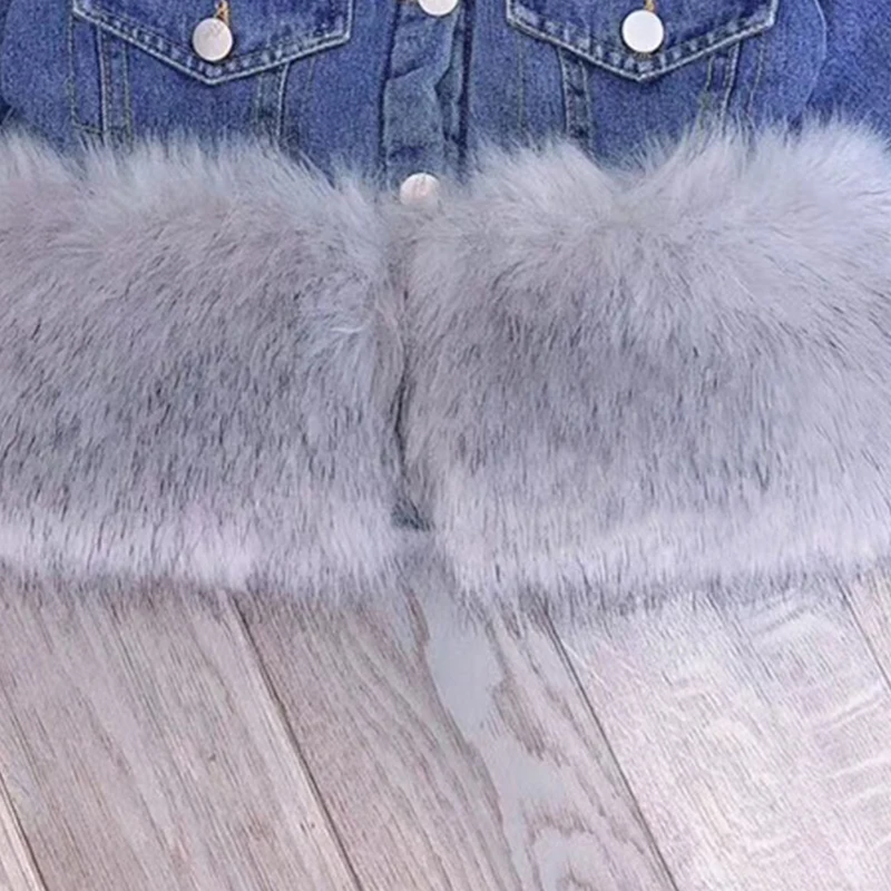 Babyinstar, новая модная джинсовая куртка с искусственным мехом От 3 до 7 лет Элегантная куртка для маленьких девочек осеннее пальто детская зимняя куртка зимнее пальто для маленьких девочек