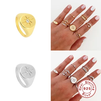 

Aide 925 Sterling Silver Rings For Women Round Eight-Pointed Star Zirconia Diamond Ring Anel Masculino Luxury Jewelry Gift