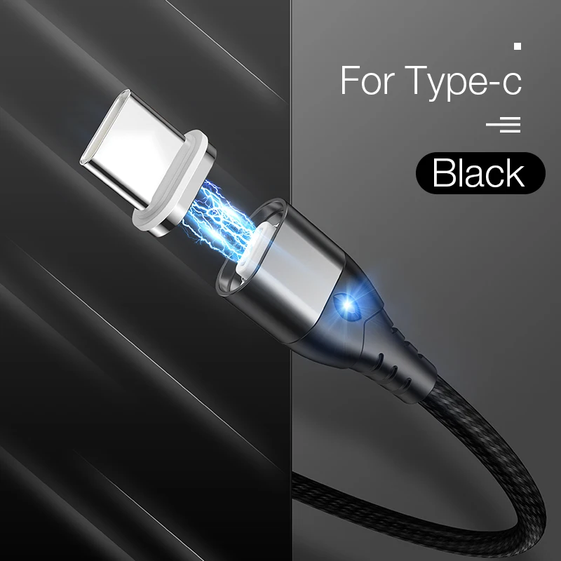 Магнитный Micro usb type-C кабель для iPhone кабели освещения 1 м 2 м 3A провод для быстрого заряда type-C Магнитный кабель для зарядки телефона - Цвет: Black For Type C