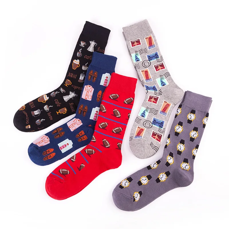 

Hip Hop Personality Printing Stamp Watch Coffee Beans Menswear Pattern Fashion Socks Casual Ventilation Cotton unisex Socks