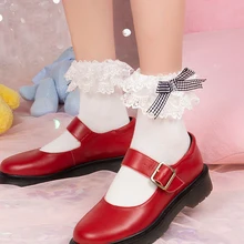 Новинка; женские носки с двойным кружевным бантом; носки из чесаного хлопка для девочек в стиле Лолиты