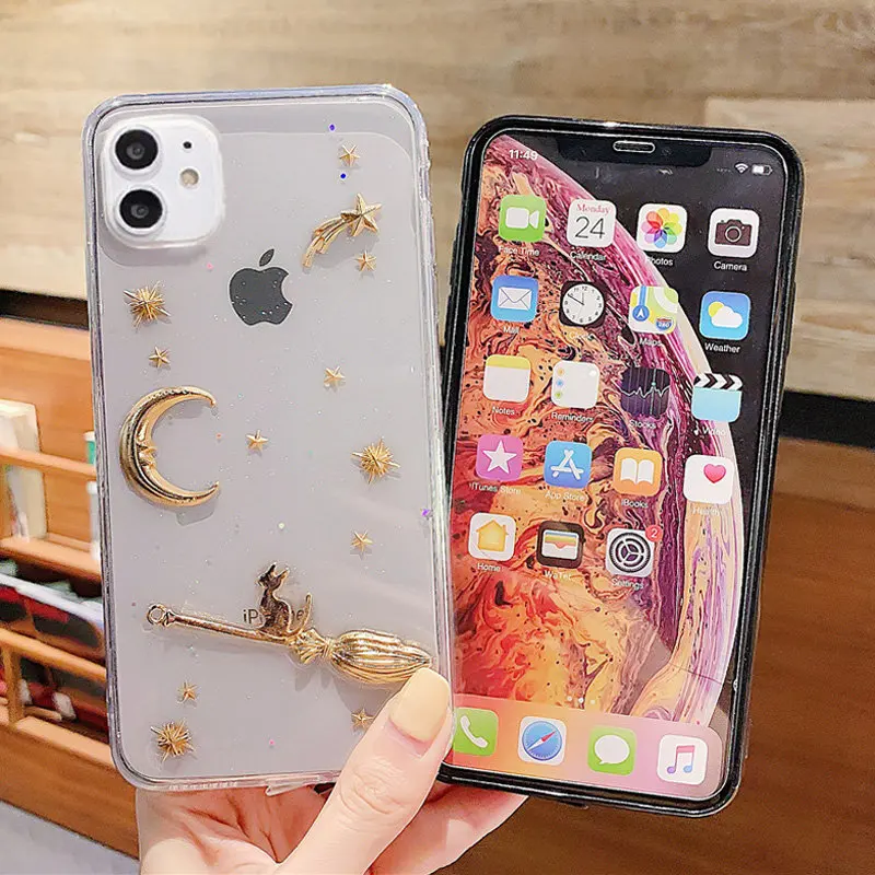 Lovebay Прозрачный чехол для телефона с Луной и звездами для iPhone 11 Pro Max 7 8 Plus X XR XS Max блестящая пудра мягкая ТПУ Силиконовая задняя крышка