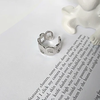 

SUNIANGON Unique Oval Round Cake Open Ring 100% 925 Sterling Silver Geometry Ring White Gold Smooth Face Women Fashion Ring
