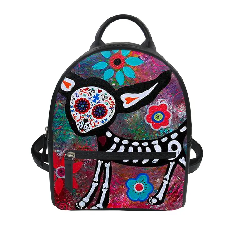 

ELVISWORDS Cartoon Skull Stylish Fashion Bag Design Travel Black Small Backpack Daypack Lightweight Backpack Fashion Bags