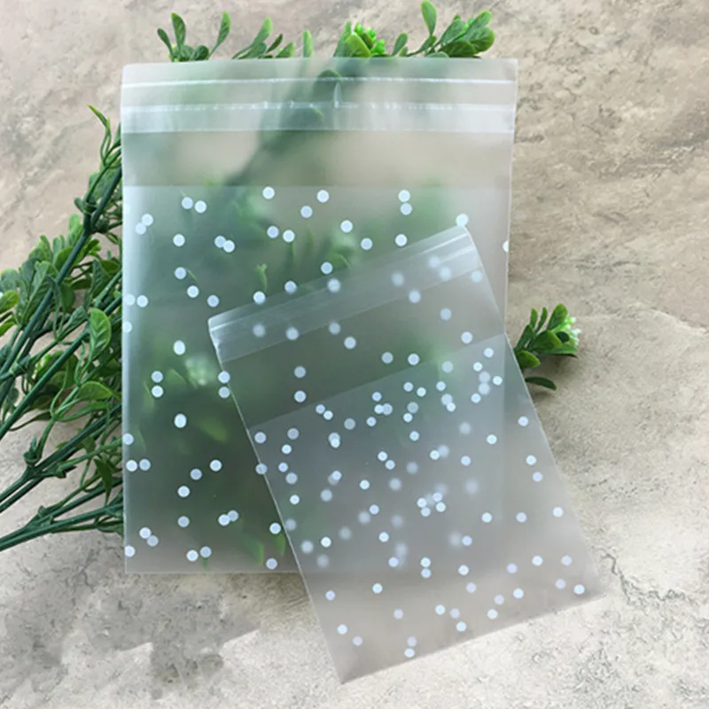 Vogvigo 100pcs Transparent Cellophane Polka Dot Candy Cookie Gift Bag with DIY Self Adhesive Pouch Wedding Birthday Party