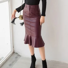 Модная оборка в виде рыбьего хвоста, юбки для женщин в стиле ампир, Корейская одежда, весна-осень, сексуальная прямая юбка из искусственной кожи, ropa mujer B9D413