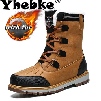 

Yhebke Men's Winter Boots Waterproof Snow Boots Fur Plush Warm Male Casual Masculine Shoes High Top Comfort Sneakers Big Size 47