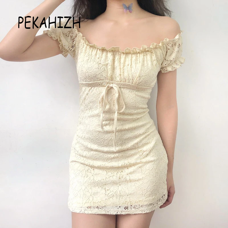 

Vintage sexy elegant party dress women mini bodycon ruffle dress embroidery bow lace dress casual vestidos 2019 summer