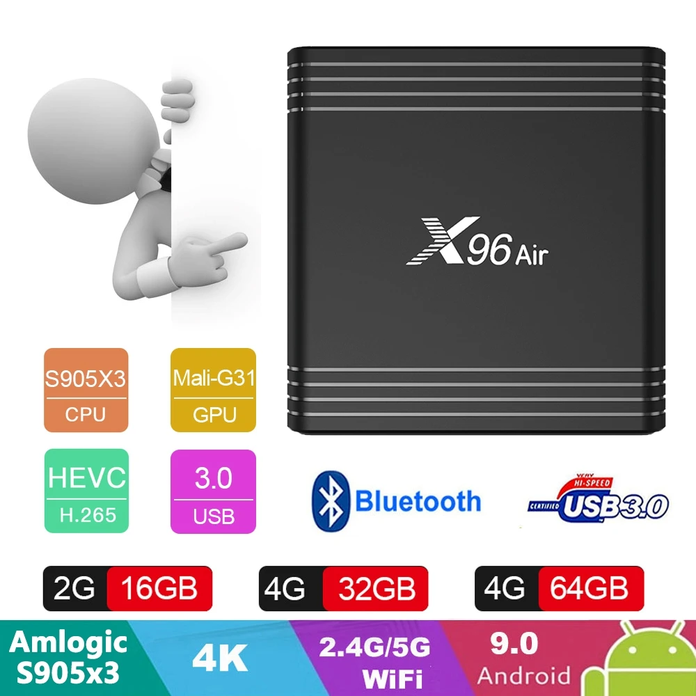

X96 Air Android 9.0 Smart TV BOX Amlogic S905X3 4GB32GB64GB 2GB16GB Dual Wifi Bluetooth 4.0 YouTube 1080P 8K Set Top Box