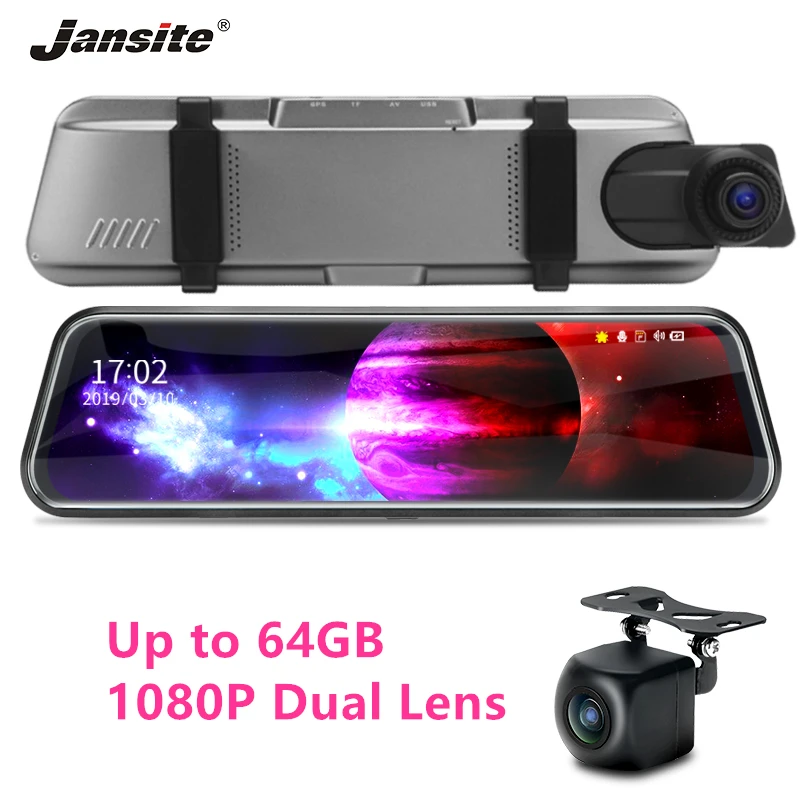 Jansite 10 дюймов Видеорегистраторы для автомобилей FHD 1080P Dash Cam зеркало заднего вида