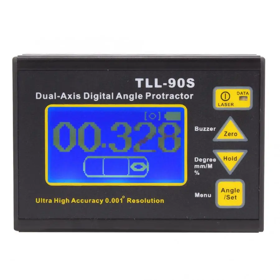 

US Plug 100-240V TLL-90S Digital Protractor High Accuracy LCD Display with Backlight Level Box