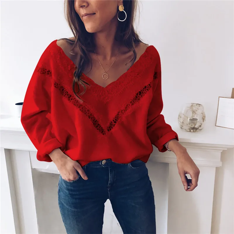 Lace Knitted Sweater Women Long Sleeve V Neck Knitwear Elegant Autumn Loose Top Ladies truien dames Fashion Streetwear Lace Knitted Sweater Women Long Sleeve V Neck Knitwear Elegant Autumn Loose Top Ladies truien dames Fashion Streetwear