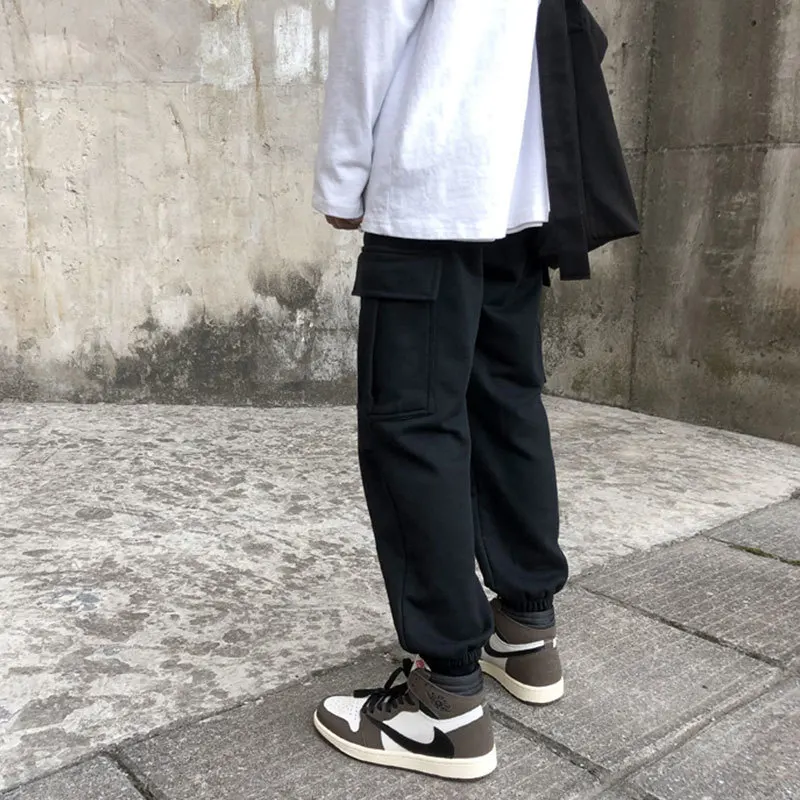 Liketkit Mens Cargo Pants Black Streetwear 2019 Solid Big Pockets Hip Hop Joggers Pants Male Fashions 4