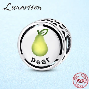 

Fashion 925 Sterling Silver pear Favorite fruit Charms yellow Enamel Beads fit europeu Bracelets Bangle Charm DIY Womens Jewelry
