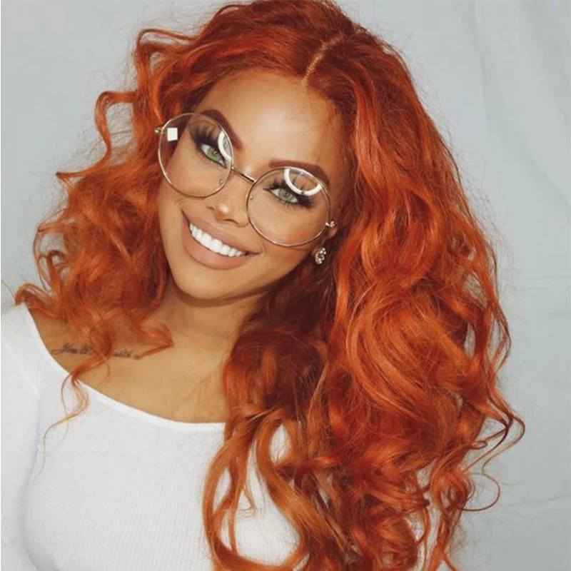 

Holy Belle 13*4 Lace Front Human Hair Wigs 100% Brazilian Remy Human Hair Pre Plucked Hairline Loose Wave Orange Color