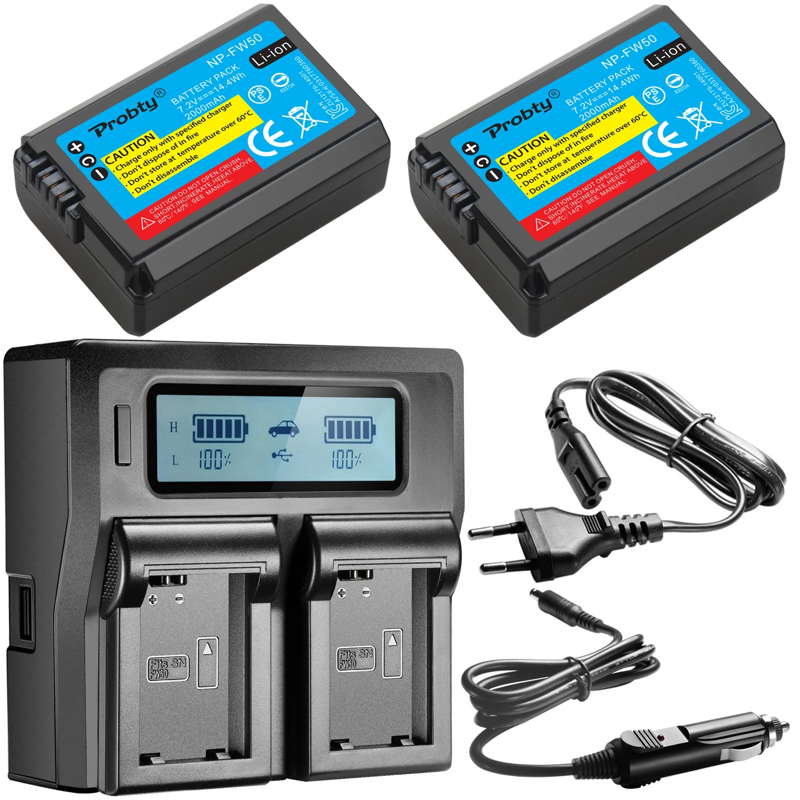 2 Pz 2000Mah Np-Fw50 Npfw50 Np Fw50 Batteria + Lcd Doppio Caricatore Per Sony Nex-5 Nex-5A Nex-5C Nex-5D Nex-5Db Alpha 7R Ii