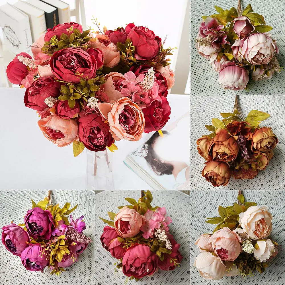 

1 Bouquet 13 Heads Artificial Peony Silk Flower Wedding Party Home Decoration