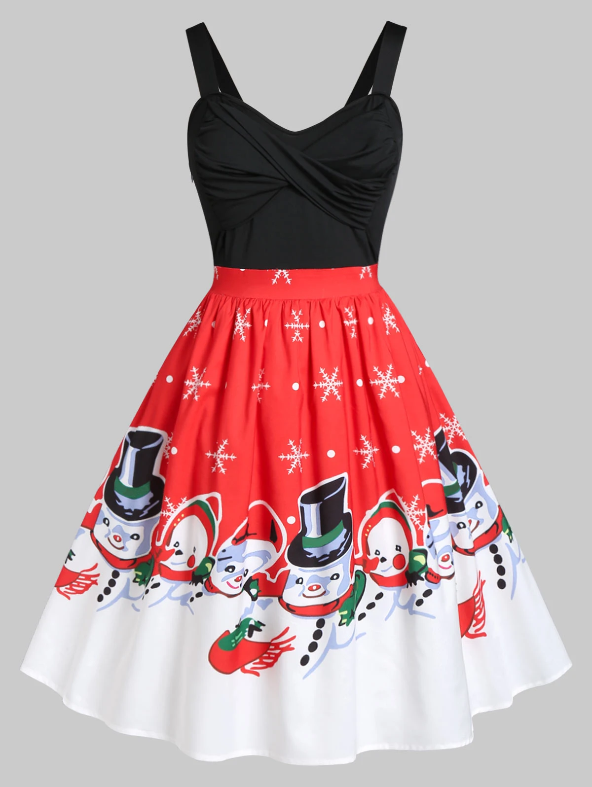 

fashion Plus Size Snowman Snowflake Print Christmas Vintage Dress Women Casual Front Twist Sleeveless A-Line Elegant Party Dress