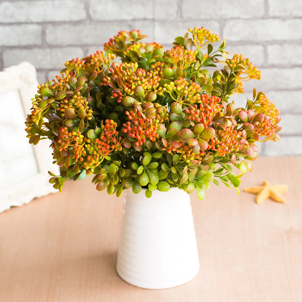 Artificial Plants Fruit Branch Milan Fruit Faux Grass Tree Branch Leafs Green Plant Decoration Of Wild Fruit Home Decor 7 Forks