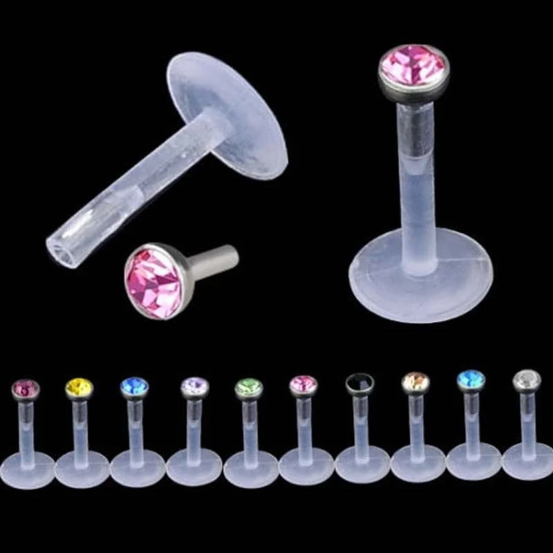 

6pcs Nose Ring Nipple Piercing 16G Mixed Acrylic Crystal Bar Monroe Labret Stud Lip Ring Flesh Belly Fake Piercing Septum Grillz