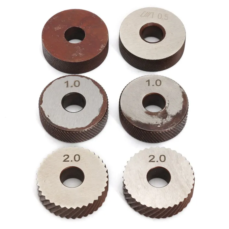 Knurling tool steel double wheel linear pitch knurling set 0.5mm 1mm 2mm embossing wheel 7pcs HSS reticulated knurling knife hob