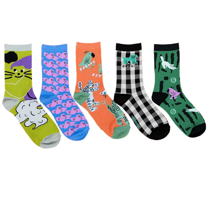 5 Pairs A Lot Harajuku Socks For Men And Women Designer Pattern Illustration Jacquard High-quality Sock