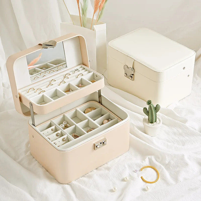 Three-layer Jewelry Cassette Mirror High-end Simple Earrings Ring Bracelet Necklace Jewelry Storage Box Gift Dressing Case