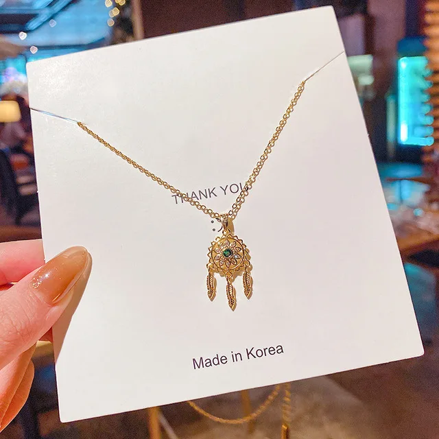 Fancy Hollow Dream Catcher Leaf Feather Shiny Crystals Drop Dangle Earrings For Women Party Jewelry Korean Hanging CZ Earrings Green Crystal