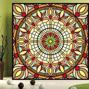 

Frosted Customized Size Window Stickers Static Cling Privacy Protection Colourful Kaleidoscope Pattern Bathroom Decor 50cmx100cm