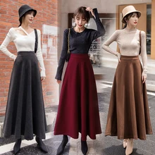 Новые удобные шерстяные длинные юбки для женщин, большие размеры, зеленая Женская юбка на весну и осень, бордовый, серый, хаки, черный