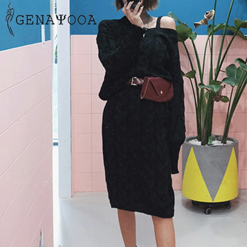 

Genayooa Women Two Piece Dress Set V Neck Sweater Dress With Autumn Winter Sweater Women Pullovers Women Two Piece Suit Sets