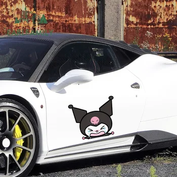 

EARLFAMILY 43cm x 36.3cm For Kuromi Girl Peeker Motorcycle Car Stickers Waterproof Decal Car Door Protector Decoration