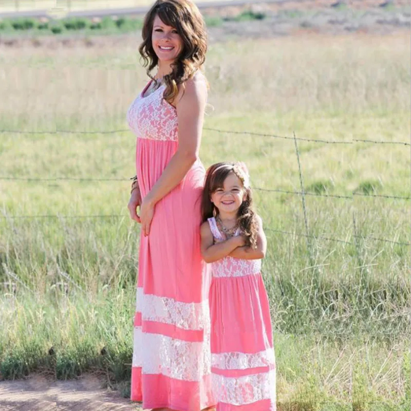 

Family Matching Outfit Clothing Mother Daughter Plus Size Long Dress Mom Girl Kids Patchwork Print Parent-child Dress Vestidos