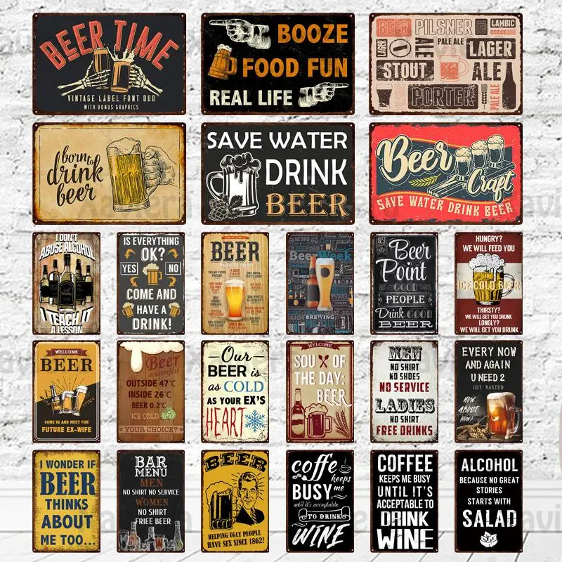 Beer Metal Vintage Drink Poster Tin Sign Plaque Wall Decor for Man Cave