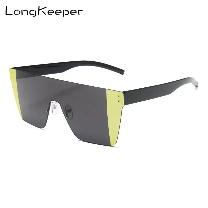 

LongKeeper 2020 Oversized Square Rimless Sunglasses Women Brand Designer Flat top Sun Glasses Men One Piece Gafa de sol UV400