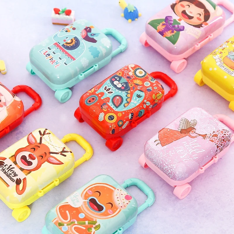 Мультяшный миниатюрный Дорожный чемодан форма игрушечная коробка конфет Жестяного цвета контейнер для хранения Свадебный праздник Вечеринка приемные сувениры игрушки O