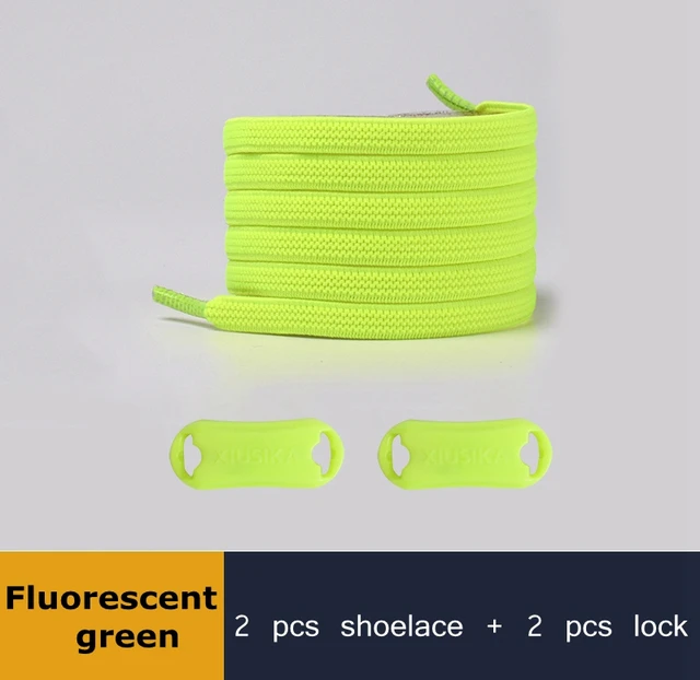 1 Pair Buckle Lock No Tie Shoelaces Elastic Reticulated Woven Flat Shoe Laces Quick Wear In 1 Second Sneakers Lazy Shoelace Fluorescent green