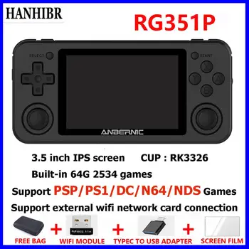 

HANHIBR RG351P Retro Game Console RK3326 64G Open Source System PS1Video Game Handheld 3.5inch IPS Screen Game Player psp rg350p