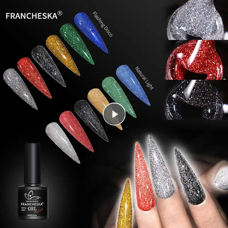 Francheska 8ミリリットルuvジェルネイル黒銀色グリッタースパンコールソークオフuvジェルニスカラーネイルジェルポリッシュディスコ光沢のある ネイルアートジェル ネイルジェル Aliexpress