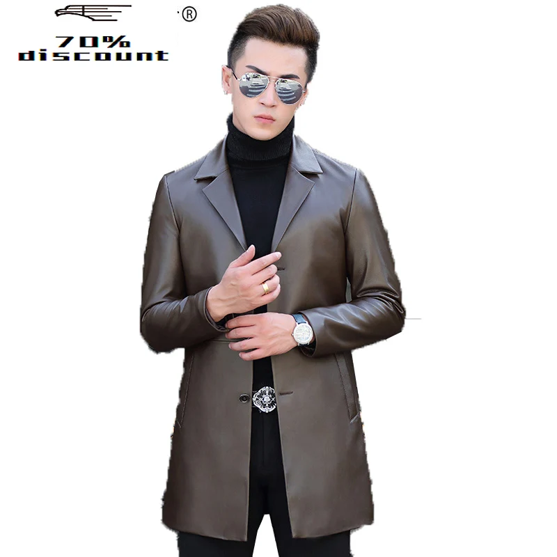 

Genuine Sheepskin Leather Jacket Sheepskin Coat Long Windbreaker Leather Coats Men Spring Autumn Jacket T-02-2003 KJ2628