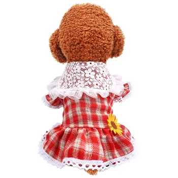 

Cute Plaid Dog Dress Tutu Skirt Summer Dog Female Girl Puppy Hoodie Shirt Clothes Costume For Yorkie Chihuahua