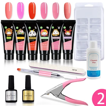 

High Quality Poly Gel Nail Art Tools Kit 15ml Nail Extension Gel Tips Clips Nail File Brush Fake Nails Scissors Set