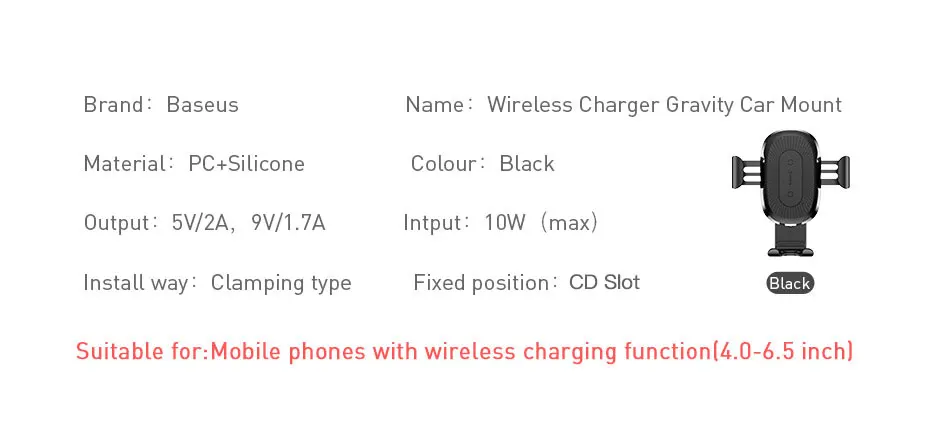 Baseus CD слот автомобильное беспроводное зарядное устройство для iPhone X Xr Xs Max 10 Вт Быстрое беспроводное зарядное устройство Автомобильный держатель телефона для samsung S9 S8