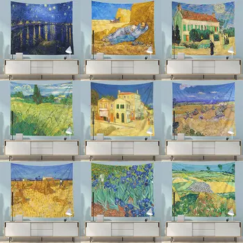 

Impressionist Wall Tapestry Van Gogh Art Picture Starry Sky House Tapestry Wall Hippie Decor Landscape Hanging Farmland Blanket