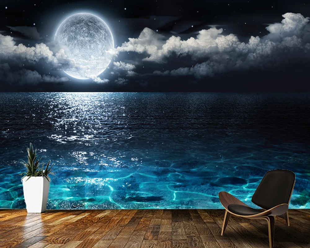 Papel De Parede Fantasy Full Moon Night On The Sea Natural Landscape  Wallpaper,living Room Bedroom Wall Papers Home Decor - Wallpapers -  AliExpress