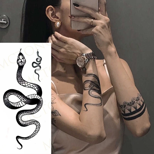 Waterproof Temporary Tattoo Sticker Ukiyoe Red Snake Japanese Geisha Arm Ankle Harajuku Flash Tatto Faketatoo For Men Women Temporary Tattoos Aliexpress