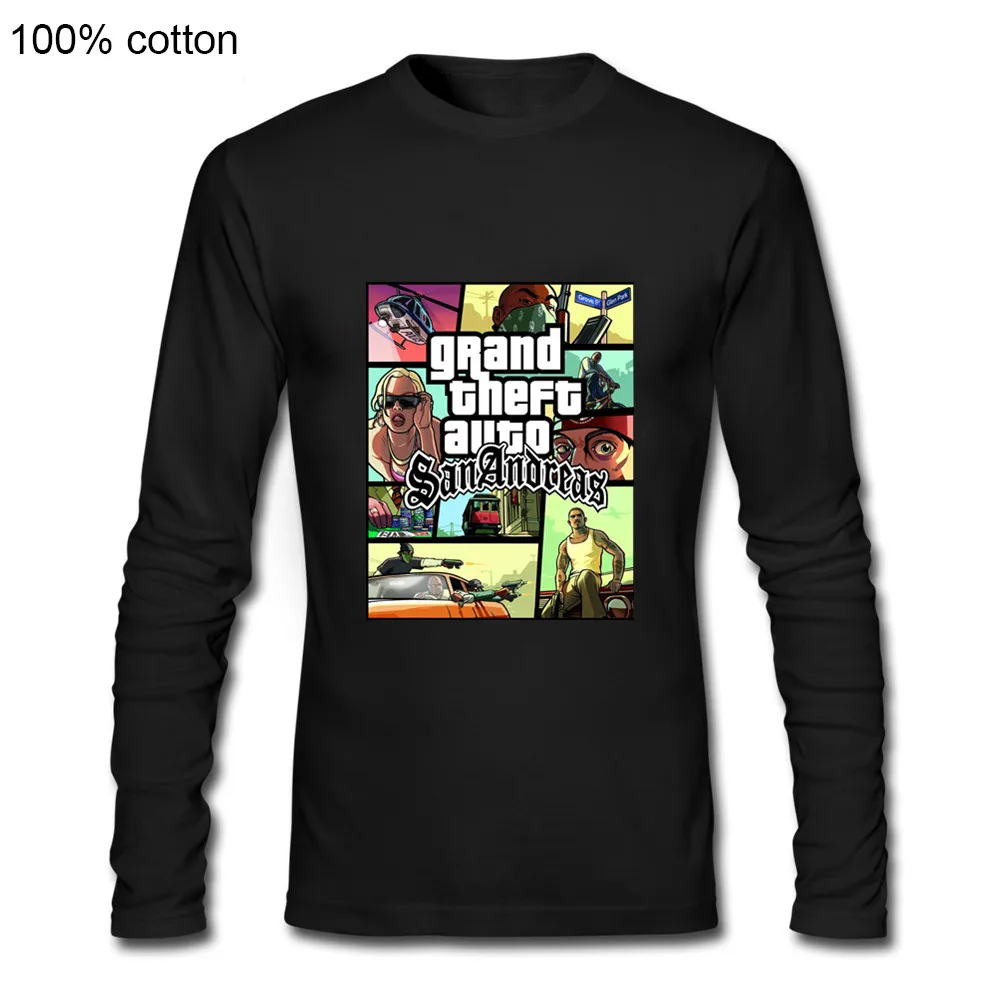 Популярная Игровая футболка с длинным рукавом 2019 принтом GTA San обладающих